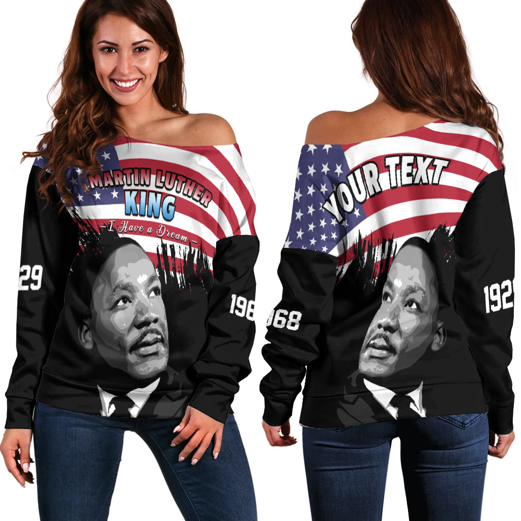 (Custom Personalised) United States Off Shoulder Sweater United States Happy MLK Day Flag Grunge Style - Wonder Print Shop