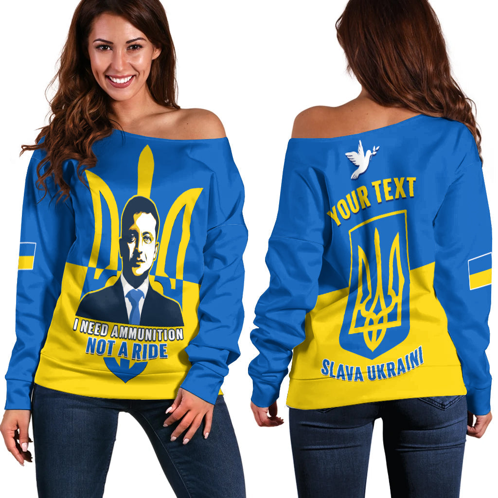 Custom Personalised Ukraine Off Shoulder Sweater Ukraine Gold Trident Slava Ukraini Blue - Wonder Print Shop