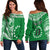 (Custom Text and Number) Cook Islands Tatau Off Shoulder Sweater Symbolize Passion Stars Version Green LT13 - Wonder Print Shop