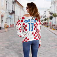 (Custom Text and Number) Croatia Football Off Shoulder Sweater World Cup Champions 2022 Hrvatska LT13 - Wonder Print Shop