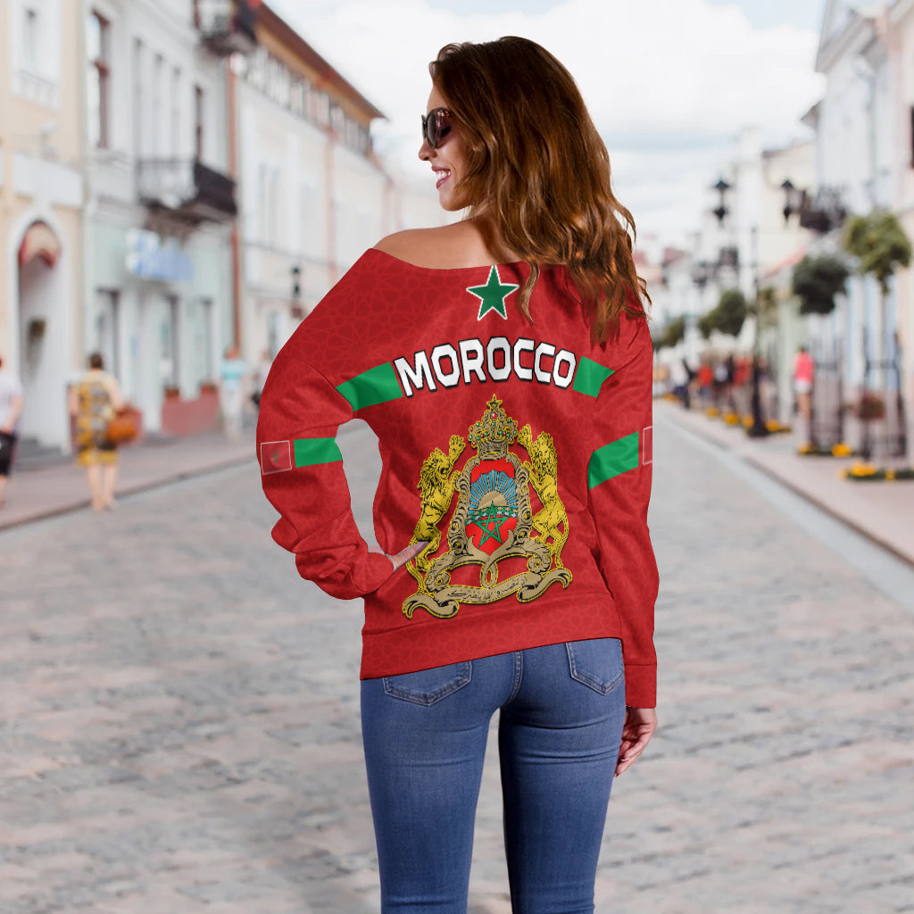 Morocco Football Off Shoulder Sweater Champions World Cup New History LT13 - Wonder Print Shop