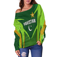 (Custom Personalised) Pakistan Cricket Off Shoulder Sweater Green Shaheens Champion LT13 - Wonder Print Shop