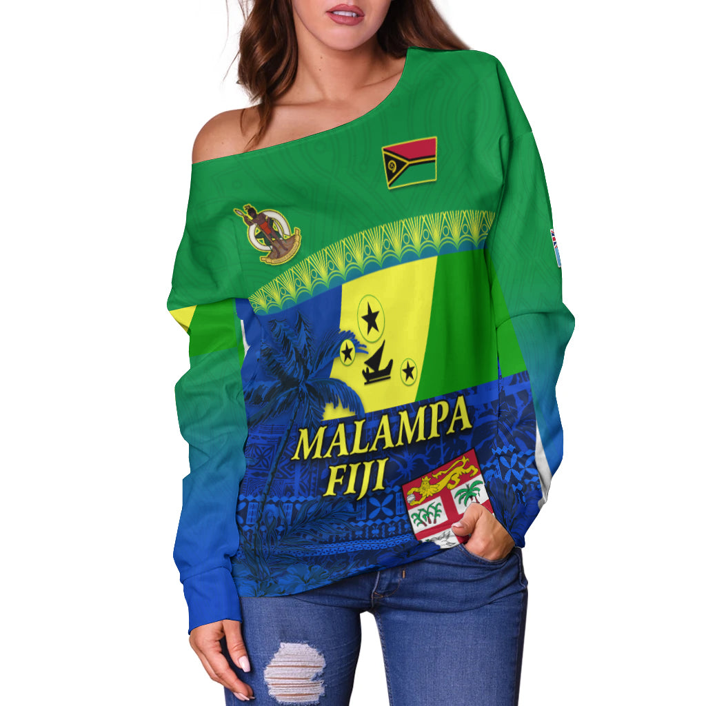 Custom Personalised Malampa Fiji Day Off Shoulder Sweater Vanuatu Polynesia mix Flowers LT13 - Wonder Print Shop