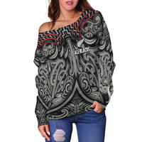 Custom Personalised New Zealand Silver Fern Rugby Off Shoulder Sweater All Black NZ Maori Pattern LT13 - Wonder Print Shop