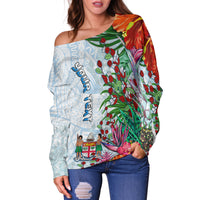 Custom Personalised Fiji Off Shoulder Sweater Proud Fijian Tapa mix Tagimoucia Flowers LT13 - Wonder Print Shop