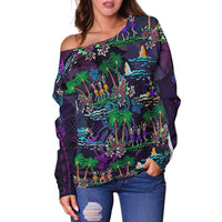Hawaii Skeleton Dancing Off Shoulder Sweater Halloween Hawaiian Turtle LT13 - Wonder Print Shop