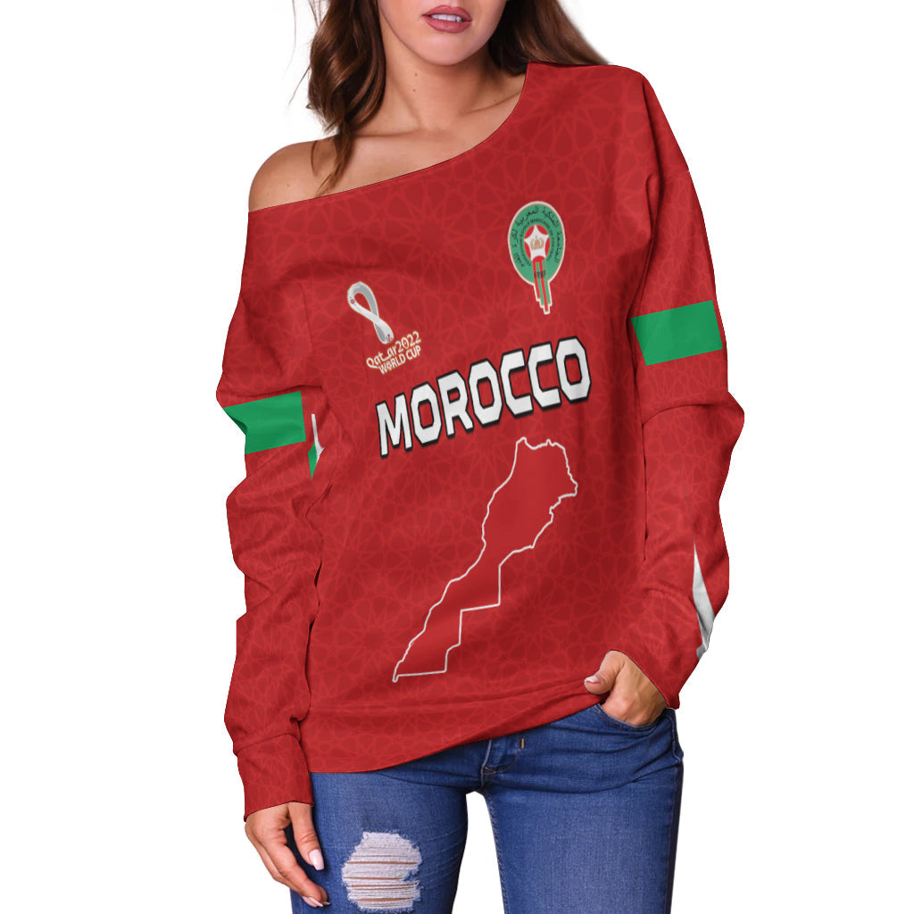 Morocco Football Off Shoulder Sweater Champions World Cup New History LT13 - Wonder Print Shop