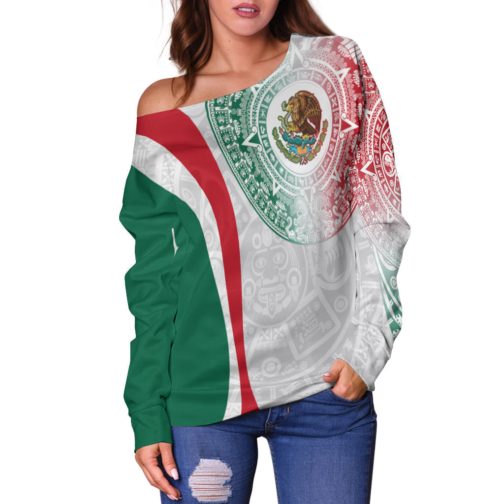 Custom Personalised Mexico Off Shoulder Sweater Mexican Eagles Aztec Pattern LT13 - Wonder Print Shop