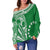 (Custom Text and Number) Cook Islands Tatau Off Shoulder Sweater Symbolize Passion Stars Version Green LT13 - Wonder Print Shop