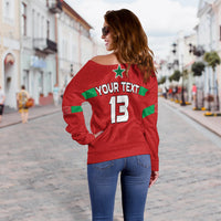 (Custom Text and Number) Morocco Football Off Shoulder Sweater Champions World Cup New History LT13 - Wonder Print Shop
