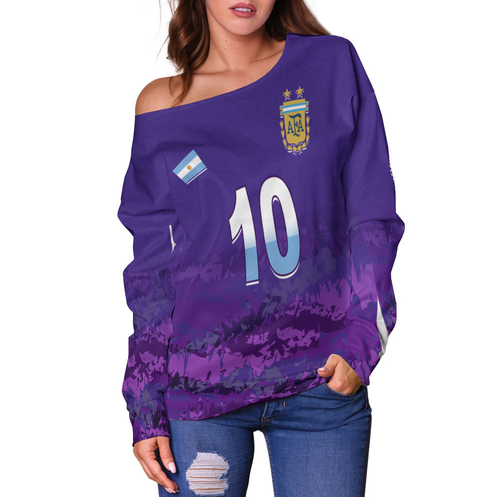 (Custom Text and Number) Argentina Football Off Shoulder Sweater Go Champions La Albiceleste LT13 - Wonder Print Shop