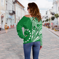 Cook Islands Tatau Off Shoulder Sweater Symbolize Passion Stars Version Green LT13 - Wonder Print Shop