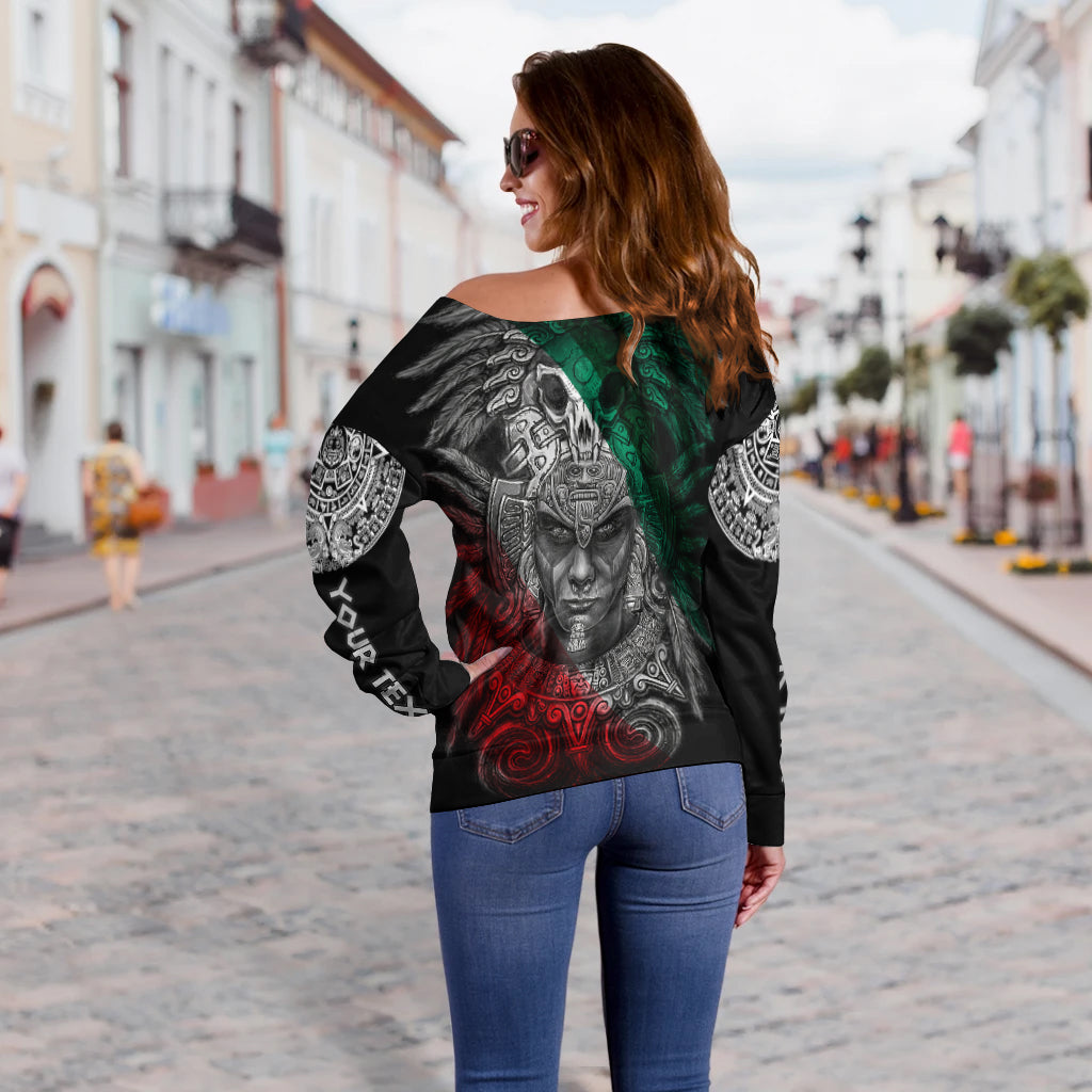 Custom Personalised Mexico Off Shoulder Sweater Warrior Eagle Aztec LT13 - Wonder Print Shop