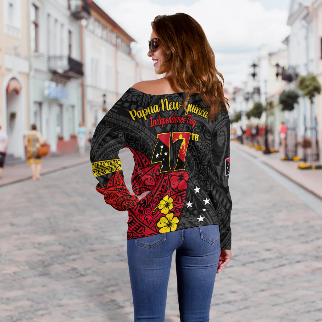 Custom Personalised Papua New Guinea Anniversary Off Shoulder Sweater 47th Independence Day Since 1975 LT13 - Wonder Print Shop