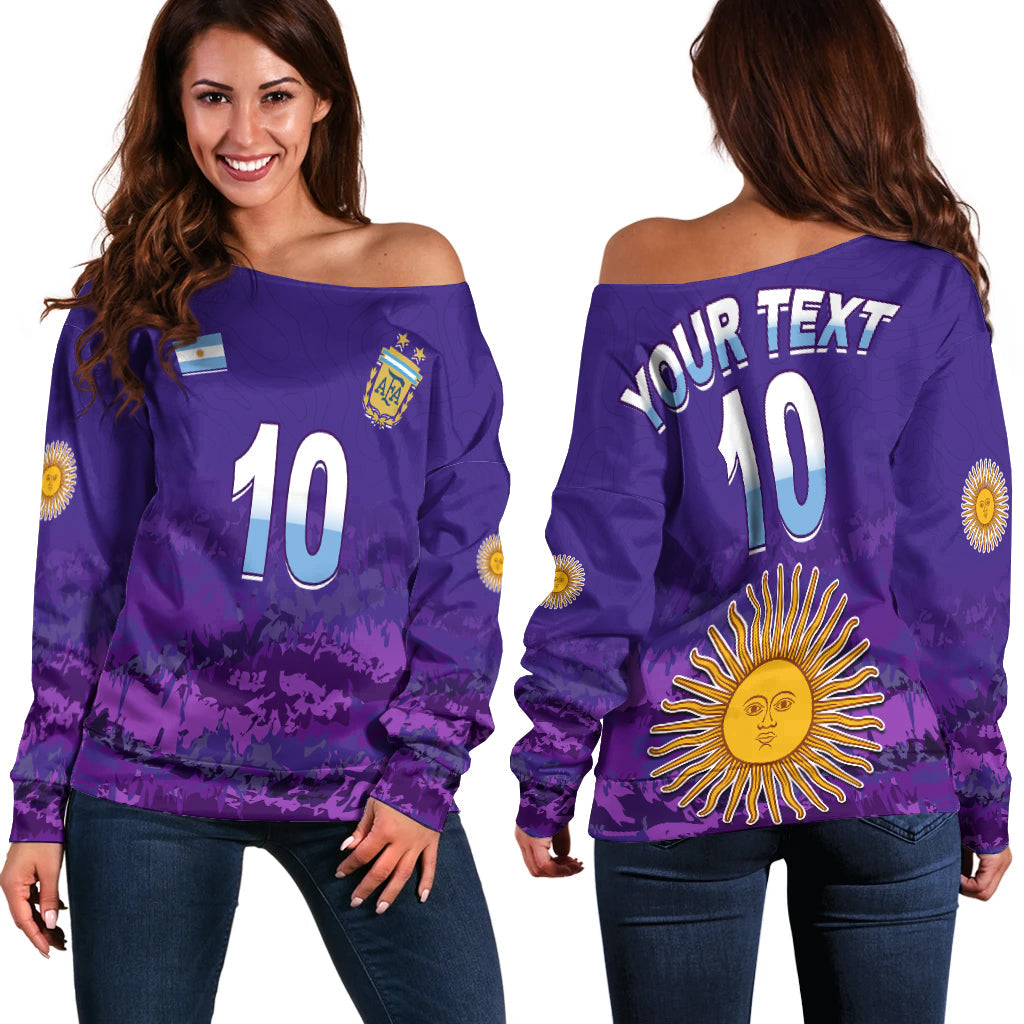 (Custom Text and Number) Argentina Football Off Shoulder Sweater Go Champions La Albiceleste LT13 - Wonder Print Shop