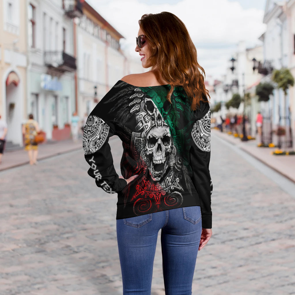Custom Personalised Mexico Off Shoulder Sweater Skull Eagle Aztec LT13 - Wonder Print Shop
