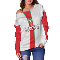 (Custom Text and Number) Morocco Football Off Shoulder Sweater World Cup 2022 Soccer Lions de l'Atlas Champions LT13 - Wonder Print Shop
