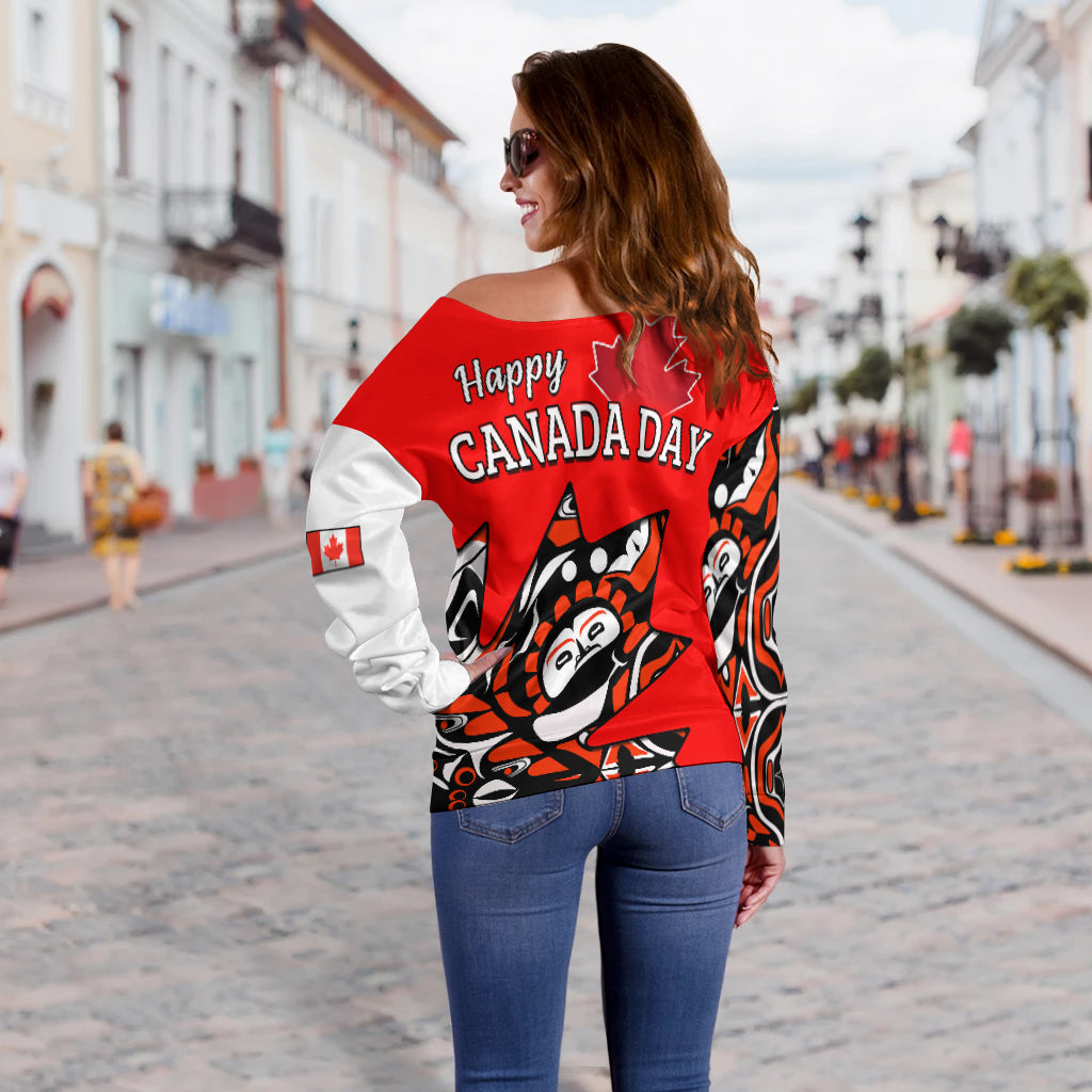 Canada Haida Off Shoulder Sweater Maple Leaf Canadian LT13 - Wonder Print Shop