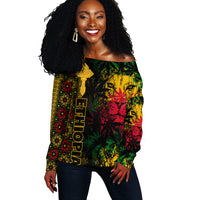 Ethiopia Lion Reggae Off Shoulder Sweater Ethiopian Cross LT13 - Wonder Print Shop