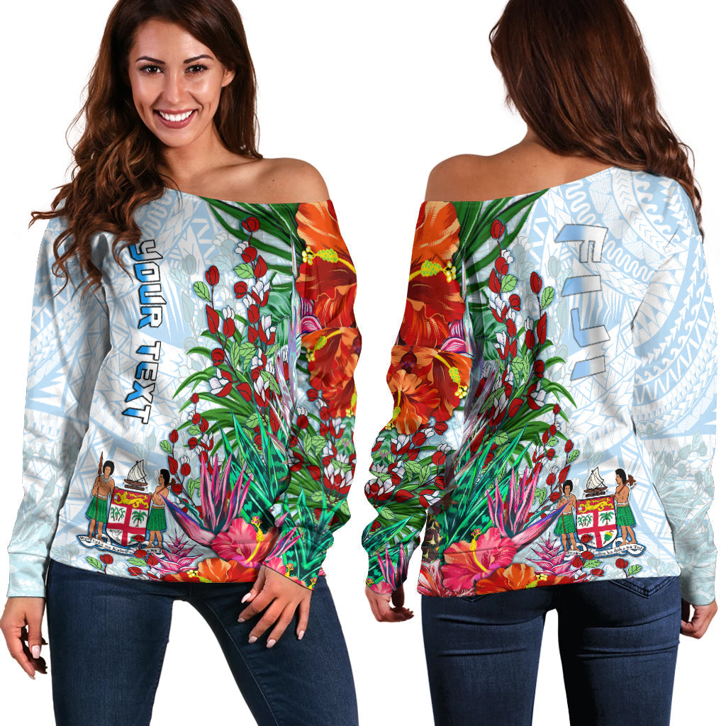 Custom Personalised Fiji Off Shoulder Sweater Proud Fijian Tapa mix Tagimoucia Flowers LT13 - Wonder Print Shop