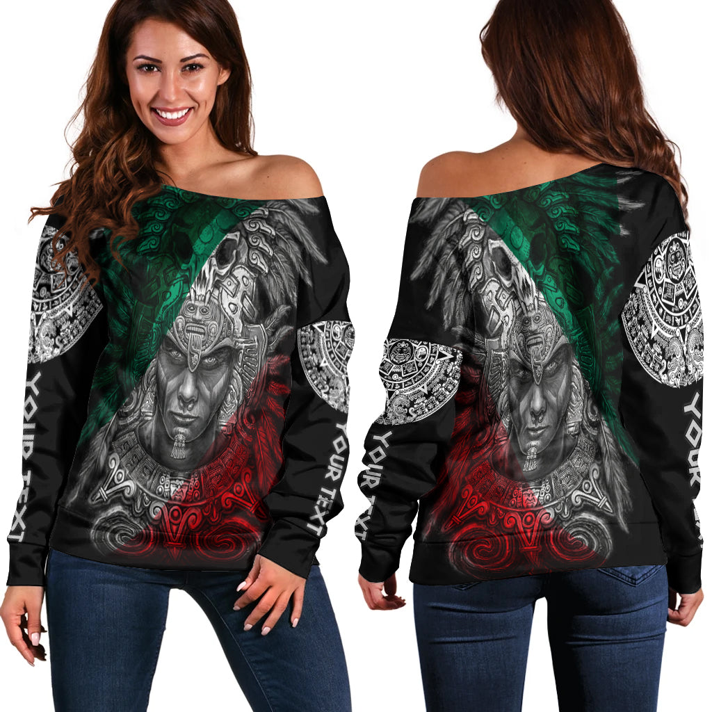 Custom Personalised Mexico Off Shoulder Sweater Warrior Eagle Aztec LT13 - Wonder Print Shop