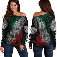 Custom Personalised Mexico Off Shoulder Sweater Warrior Eagle Aztec LT13 - Wonder Print Shop