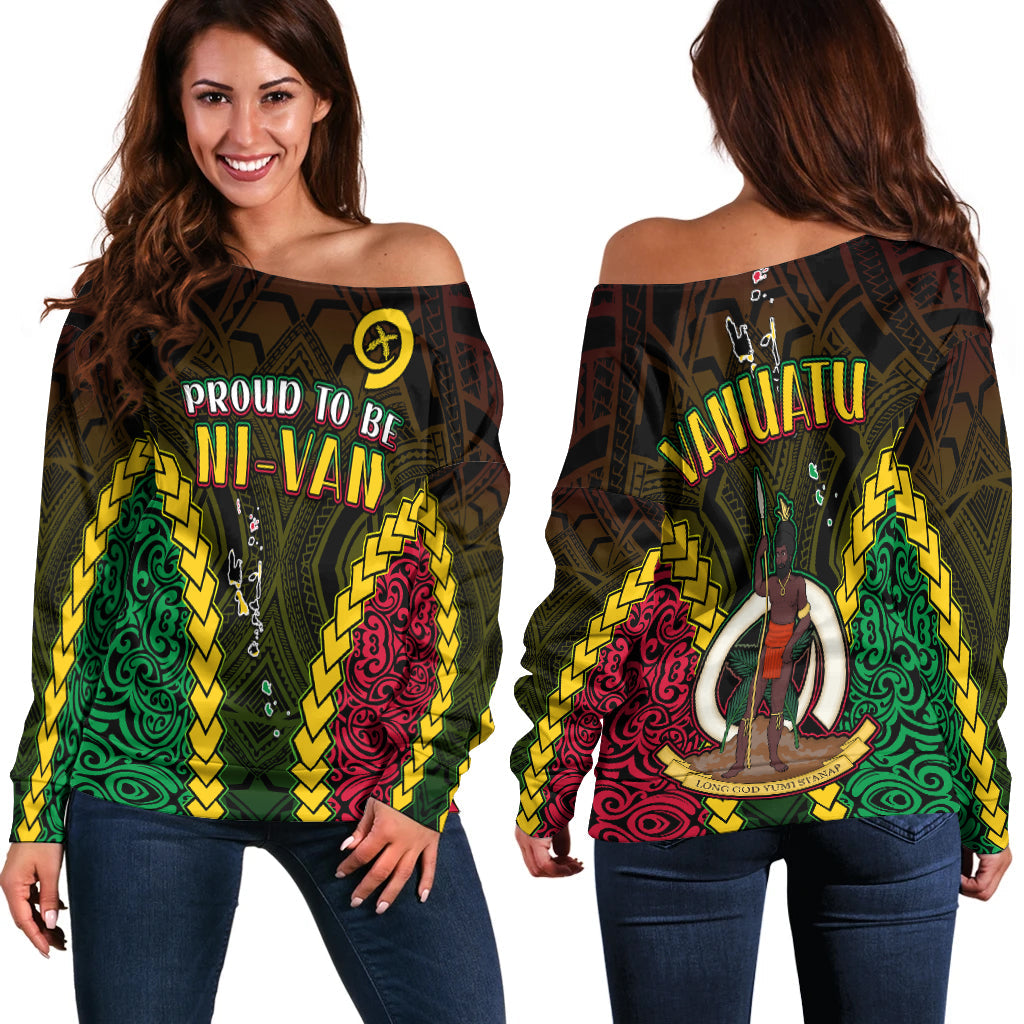 Vanuatu Indigenous Off Shoulder Sweater Proud To Be Ni Vanuatu Polynesian Pattern LT13 - Wonder Print Shop