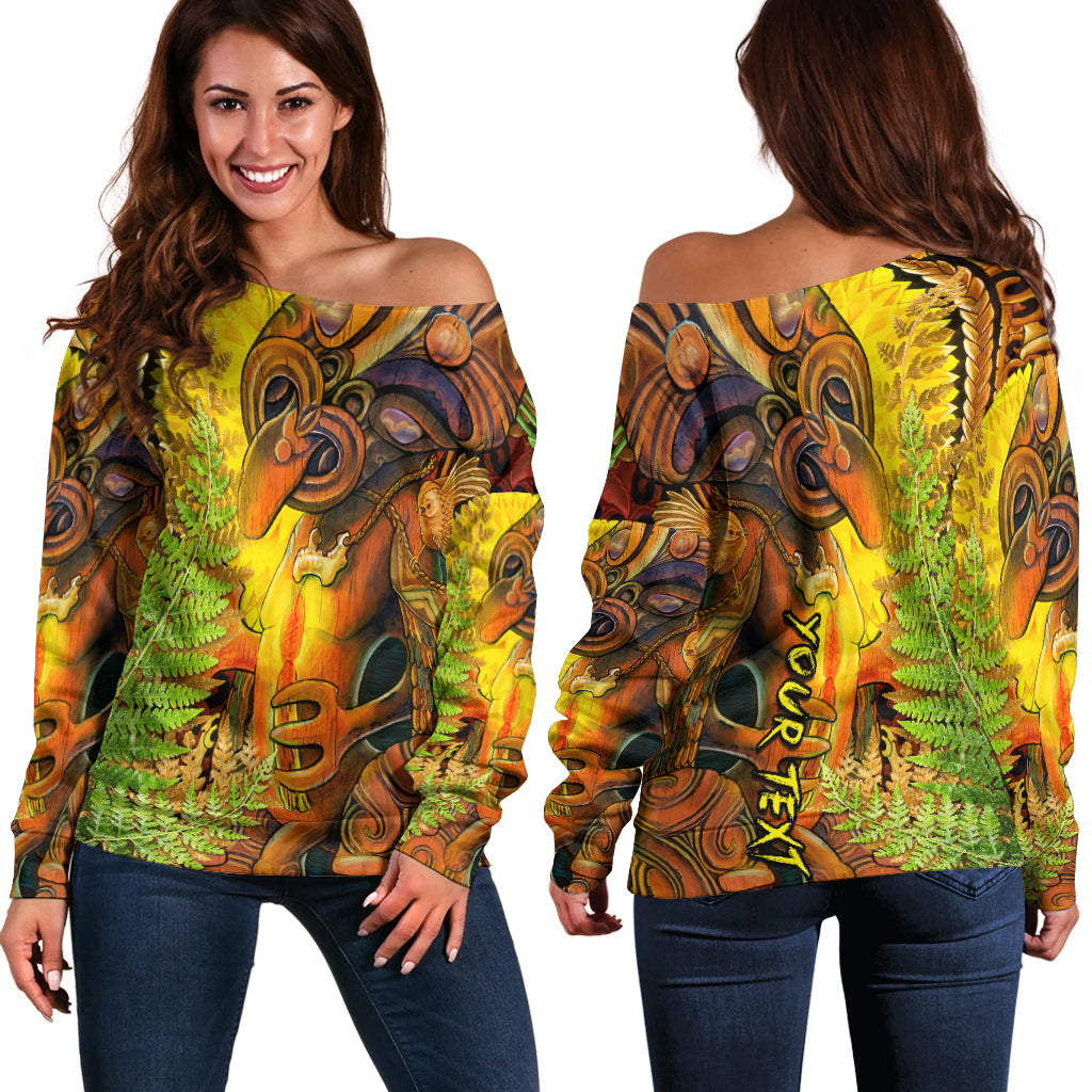 Custom Personalised Hei Tiki Maori Off Shoulder Sweater Fern Aotearoa Ta Moko Sun LT13 - Wonder Print Shop