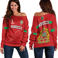 Morocco Football Off Shoulder Sweater Champions World Cup New History LT13 - Wonder Print Shop
