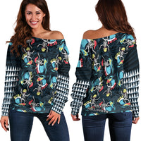 Hawaii Skeleton Surf Off Shoulder Sweater Halloween Hawaiian Tribal LT13 - Wonder Print Shop