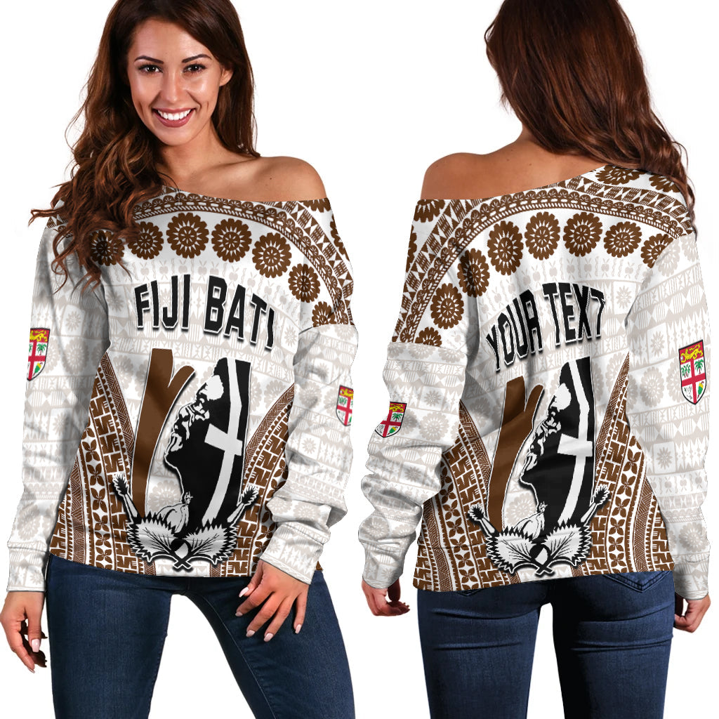 Custom Personalised Fiji Rugby Bati Off Shoulder Sweater Proud Tapa Pattern LT13 - Wonder Print Shop