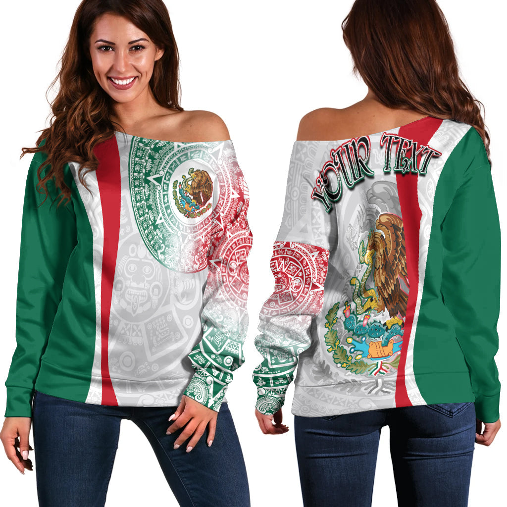 Custom Personalised Mexico Off Shoulder Sweater Mexican Eagles Aztec Pattern LT13 - Wonder Print Shop