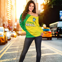 Brazil Football Off Shoulder Sweater Brasil Map Come On Canarinho Sporty Style - Wonder Print Shop