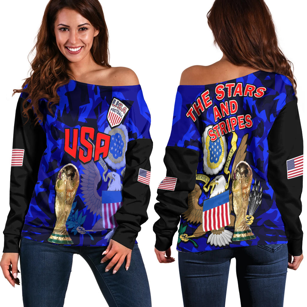 USA Football Off Shoulder Sweater The Yanks Champions WC 2022 - Wonder Print Shop