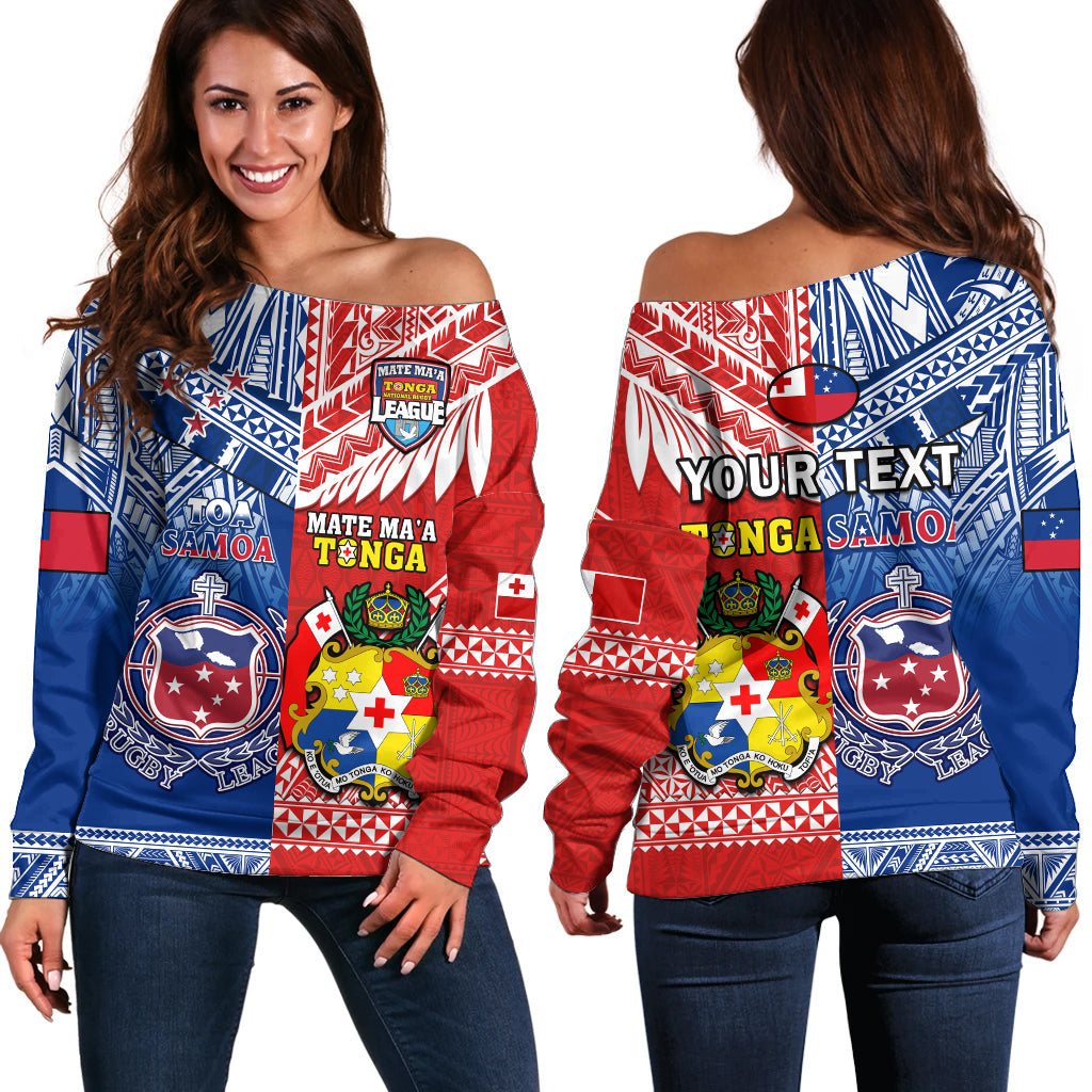 (Custom Personalised) Mate Maa Tonga And Toa Samoa Rugby Off Shoulder Sweater Polynesian Pattern - Wonder Print Shop