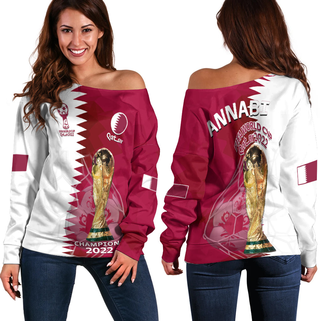 Qatar Football Off Shoulder Sweater Annabi Champions Proud WC 2022 - Wonder Print Shop