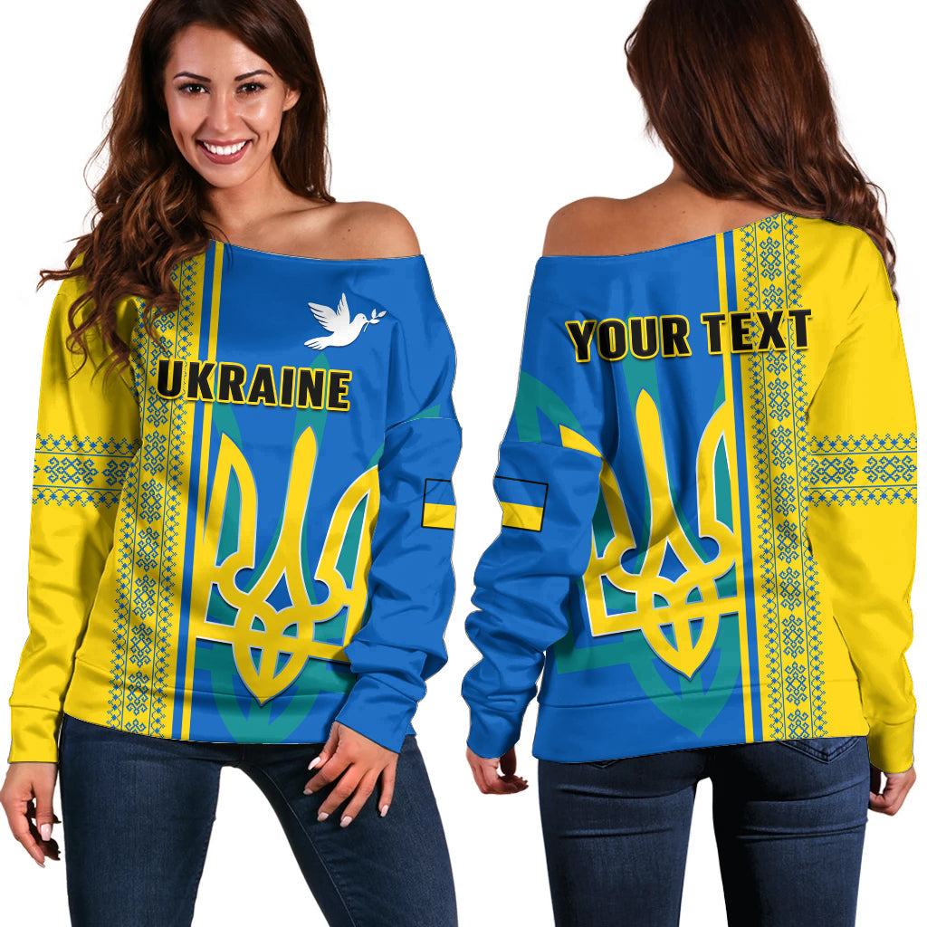 (Custom Personalised) Ukraine Unity Day Off Shoulder Sweater Folk Ukrainian Coat Of Arms - Wonder Print Shop