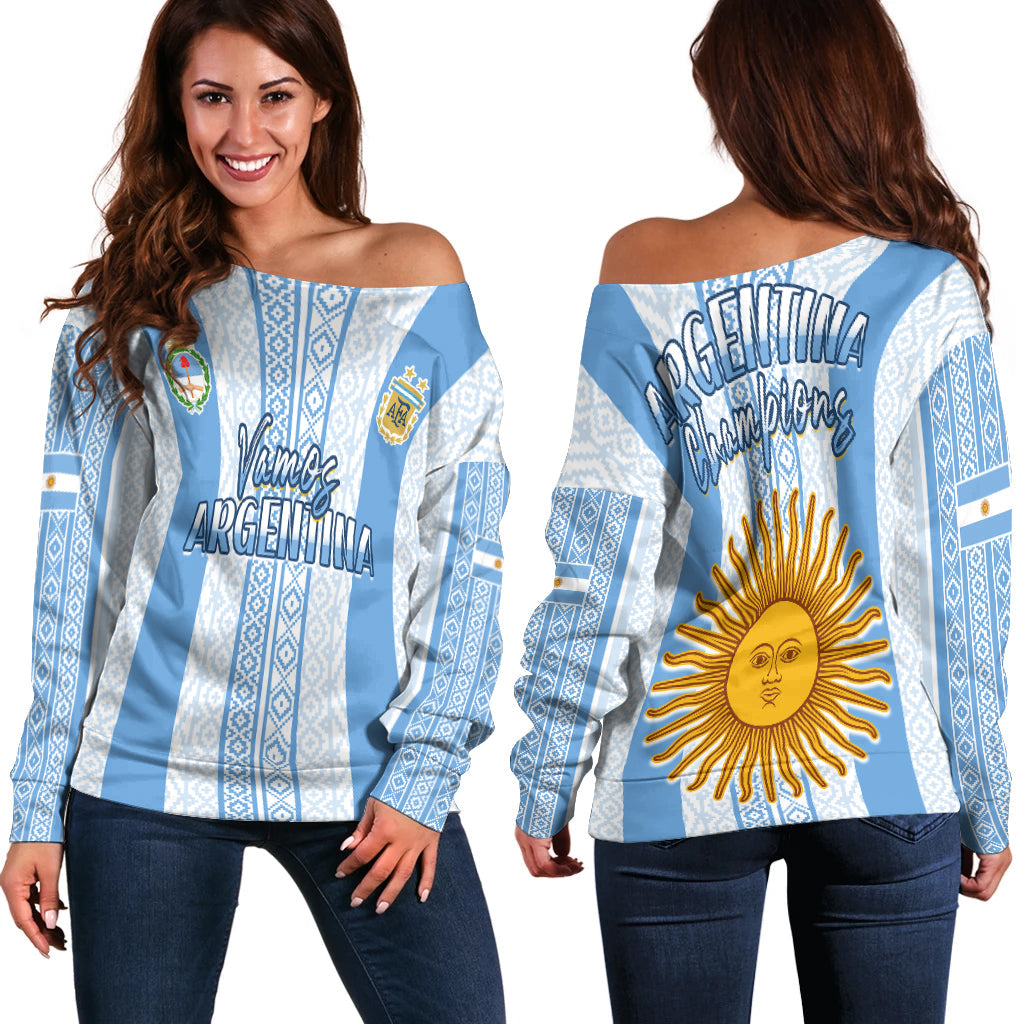 Argentina Football Off Shoulder Sweater Champions World Cup Gaucho Vamos LT13 - Wonder Print Shop