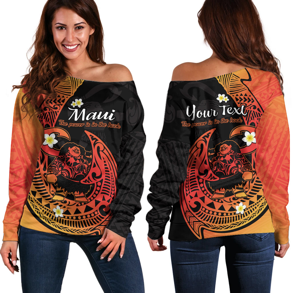 (Custom Personalised) Mauis Fish Hook Off Shoulder Sweater Polynesian Orange Gradient Version - Wonder Print Shop