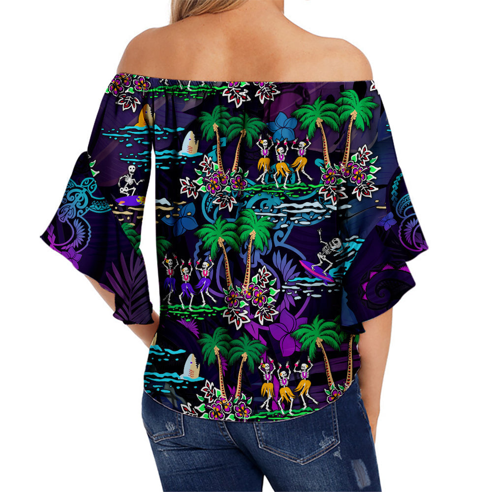 hawaii-skeleton-dancing-off-shoulder-waist-wrap-top-halloween-hawaiian-turtle