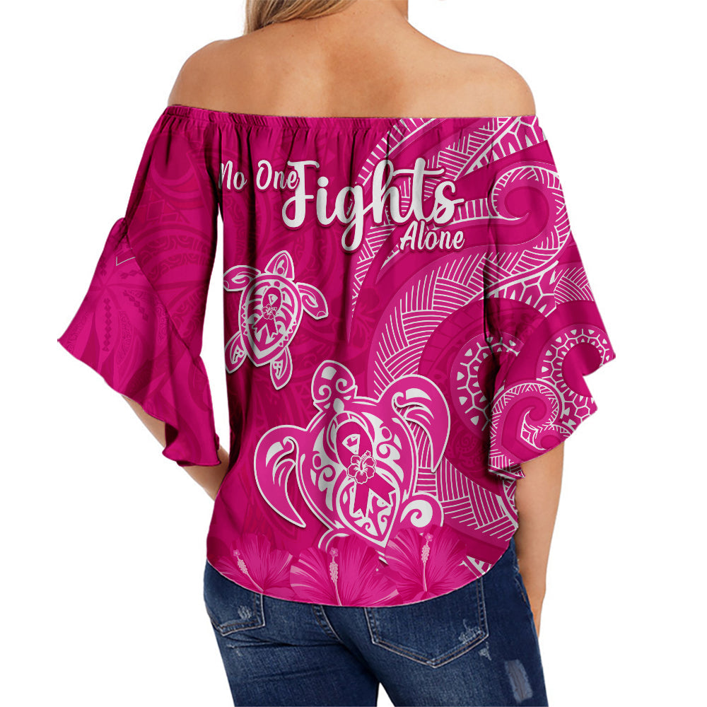 breast-cancer-awareness-off-shoulder-waist-wrap-top-hibiscus-polynesian-no-one-fights-alone