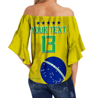 Yellow off-shoulder wrap top with ruffled sleeves, YOUR TEXT and number 13 on back
