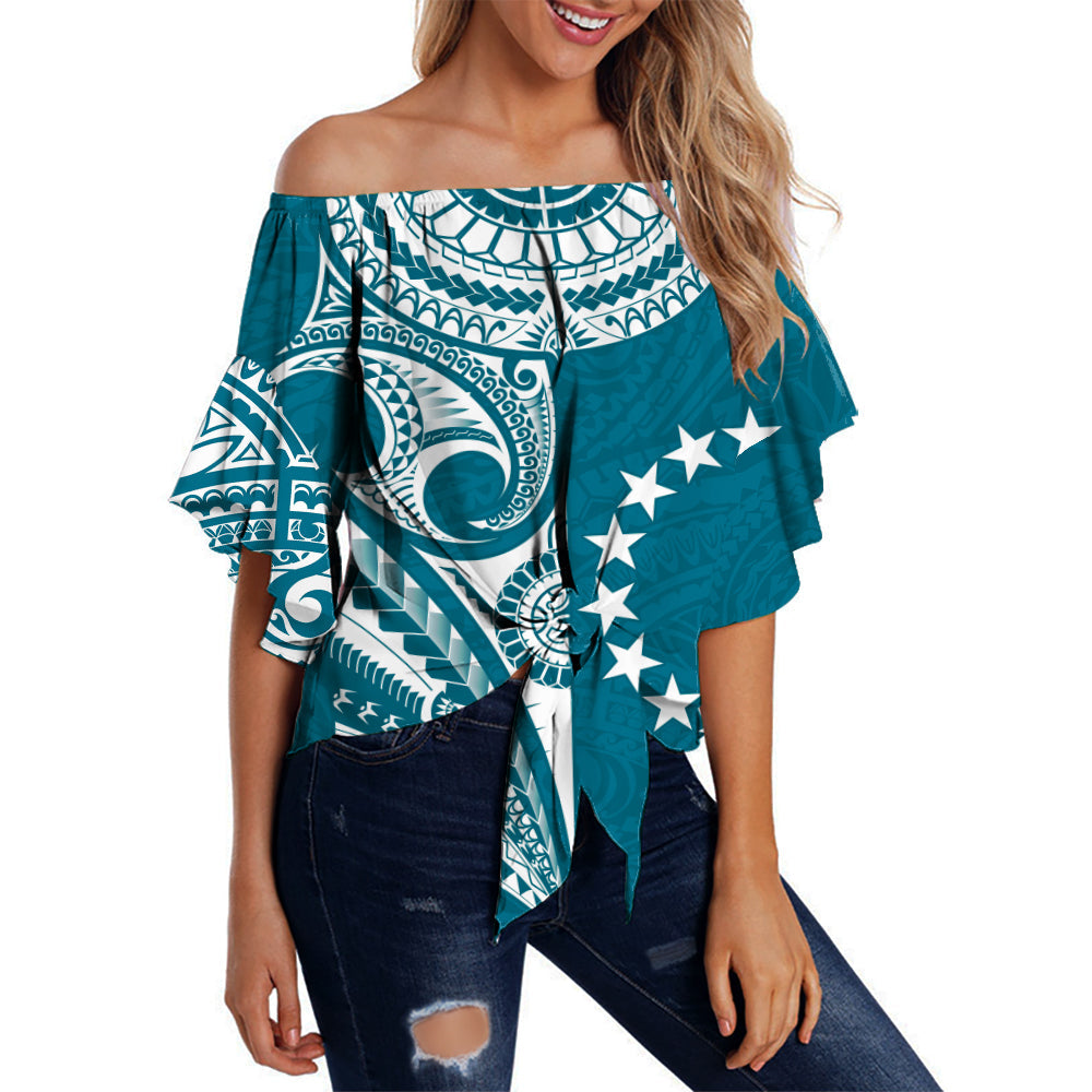 custom-text-and-number-cook-islands-tatau-off-shoulder-waist-wrap-top-symbolize-passion-stars-version-blue