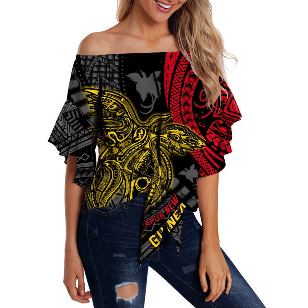 custom-personalised-papua-new-guinea-off-shoulder-waist-wrap-top-raggiana-birds-of-paradise-happy-47th-independence-day