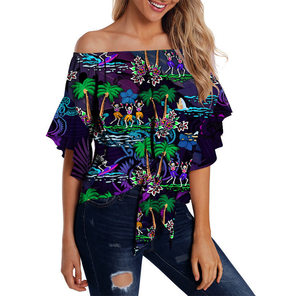 hawaii-skeleton-dancing-off-shoulder-waist-wrap-top-halloween-hawaiian-turtle