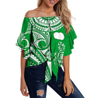 rarotonga-cook-islands-off-shoulder-waist-wrap-top-turtle-and-map-style-green