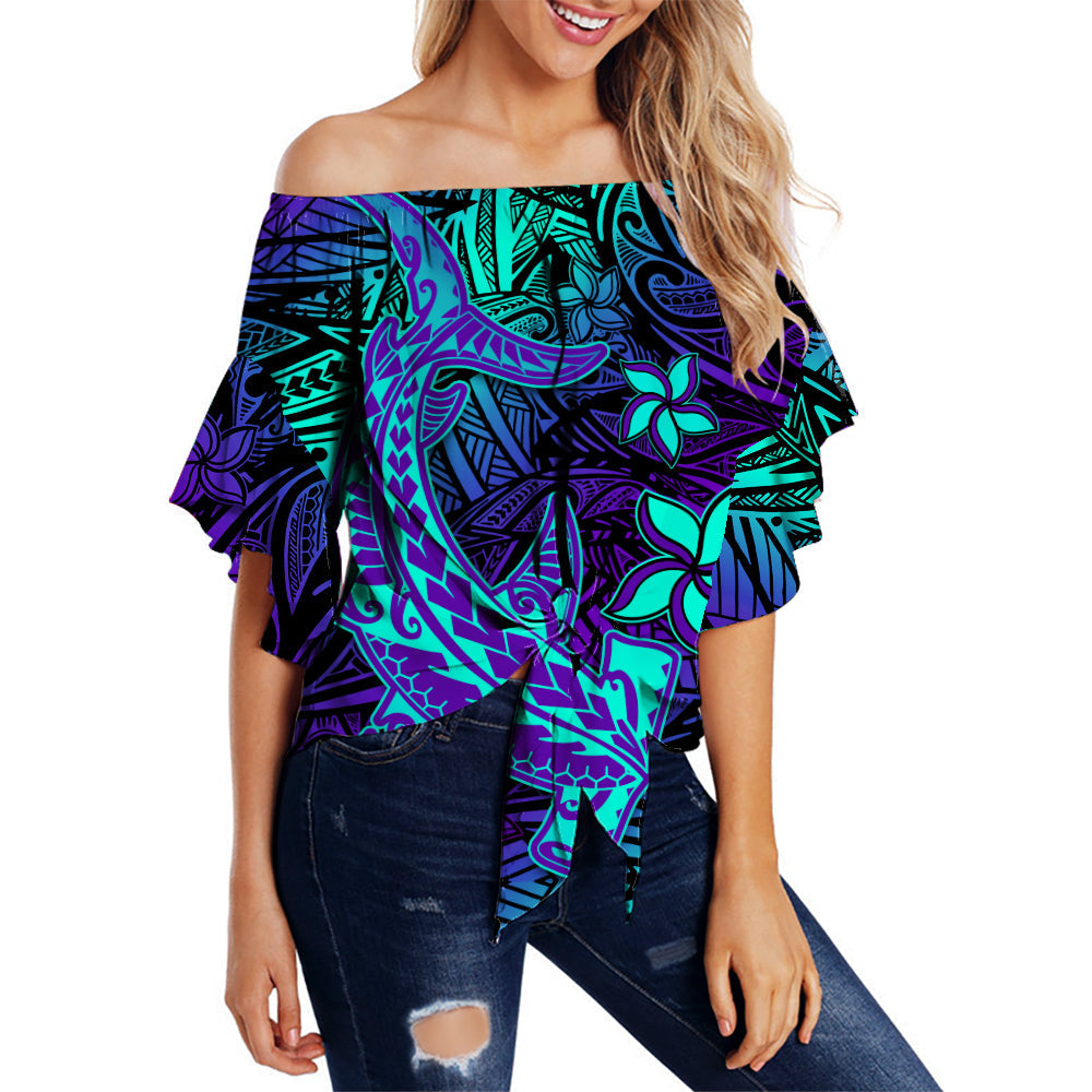custom-personalised-polynesian-off-shoulder-waist-wrap-top-purple-paradise-hawaiian-tribal-hammerhead-shark