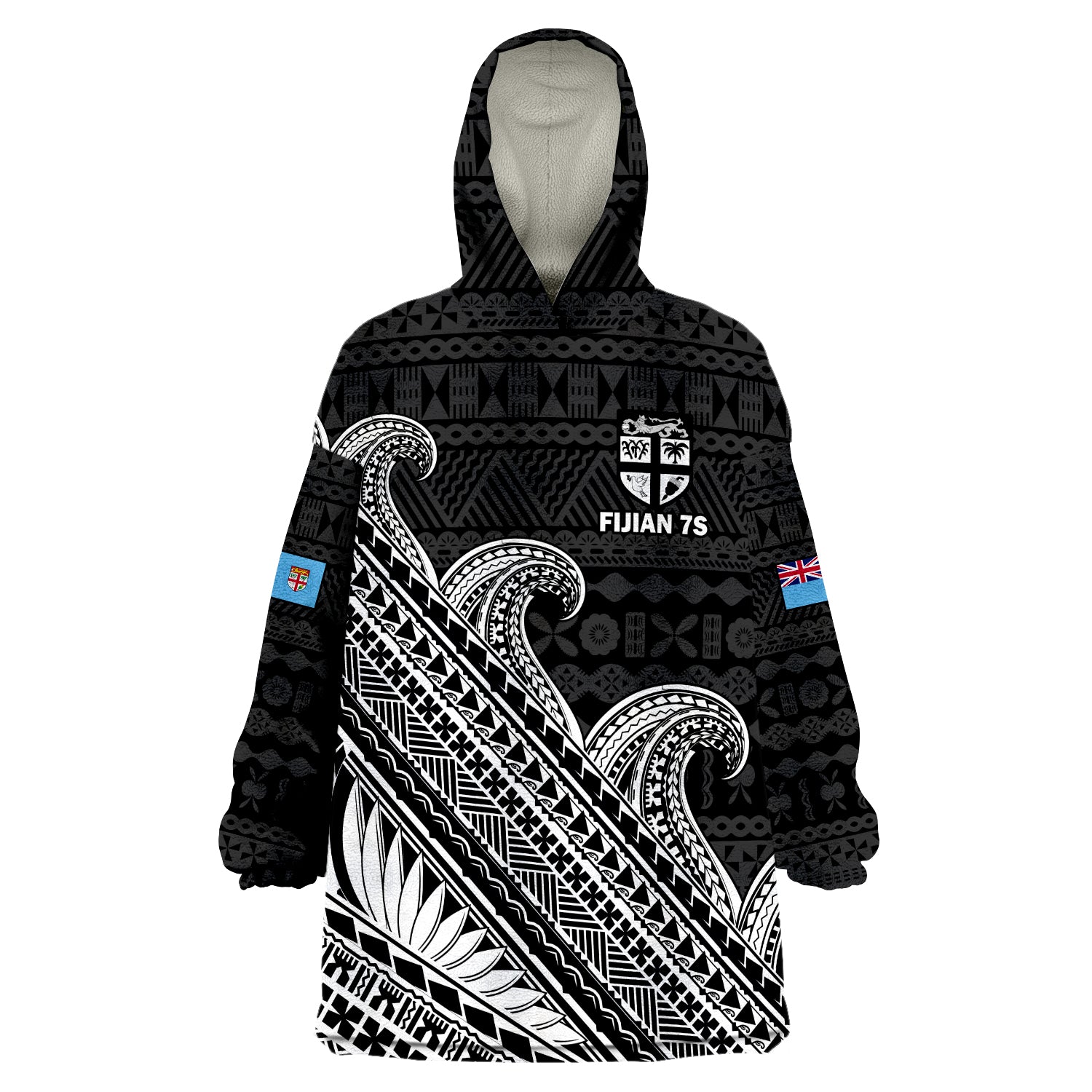 Fiji Sevens Rugby Fijian 7s Black Tapa Polynesian Art Wearable Blanket Hoodie - Wonder Print Shop