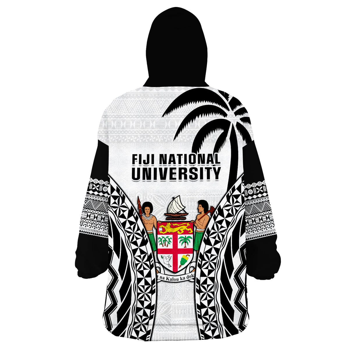 Fiji University Wearable Blanket Hoodie National Fijian Tapa Pattern White - Wonder Print Shop