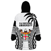 Fiji University Wearable Blanket Hoodie National Fijian Tapa Pattern White - Wonder Print Shop